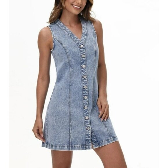 Frye Ladies Denim Mini Dress Size Large Light Wash Sleeveless XS NWT - Picture 12 of 12